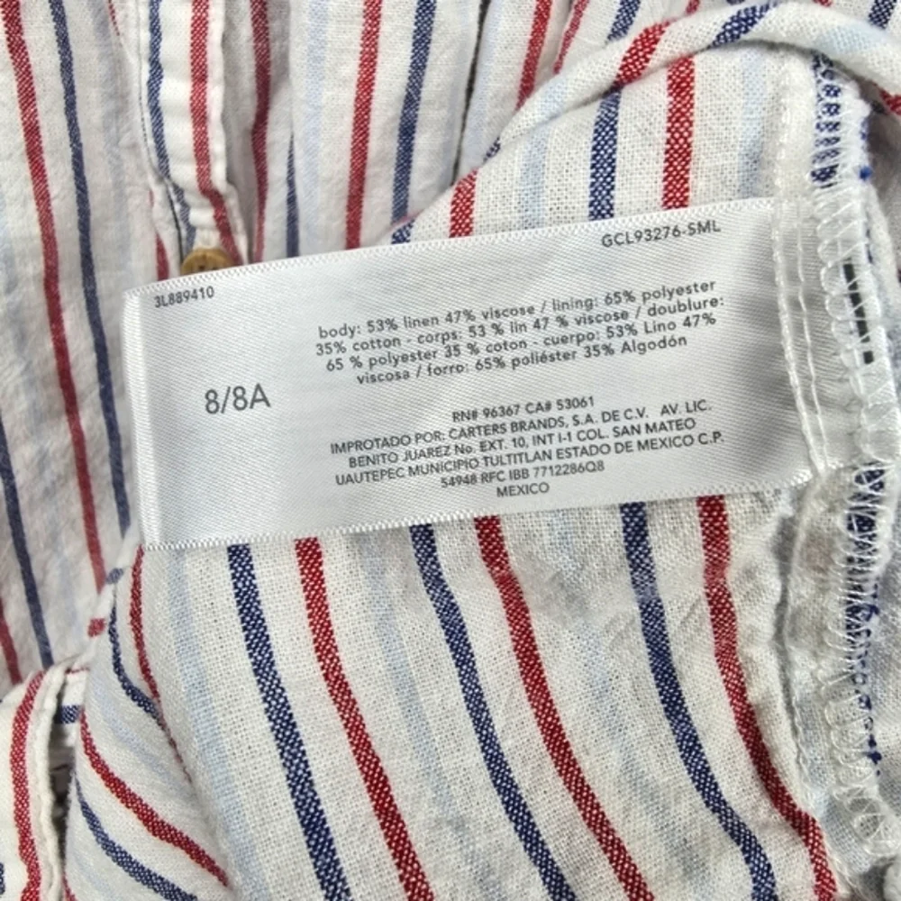 OSHKOAH B'GOSH Stripped Linen Summer Midi Dress Red White & Blue Girls‎ Size 8A